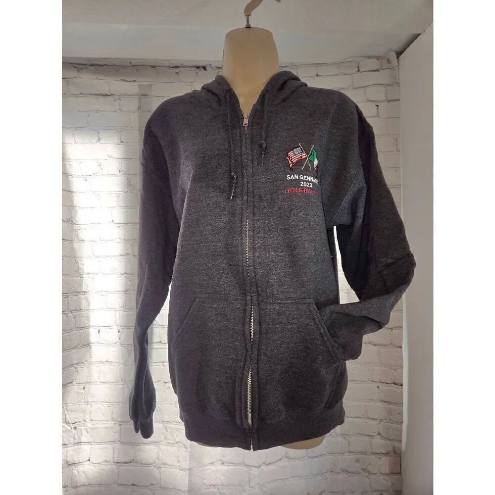 Gildan Unisex Size Medium Grey Feast Of San Gennaro 2023 Zip Up Hoodie